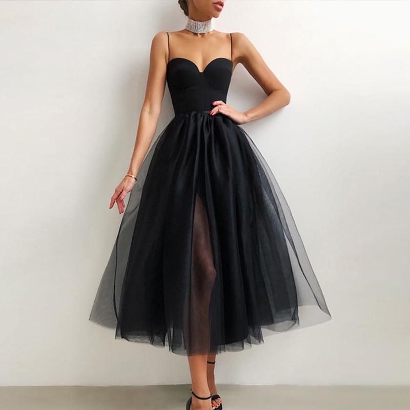 Halter Off Shoulder Party Dress Spaghetti Strap Spliced Mesh Dresses Mssaz Desses