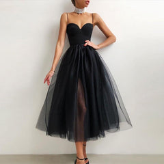 Halter Off Shoulder Party Dress Spaghetti Strap Spliced Mesh Dresses Mssaz Desses