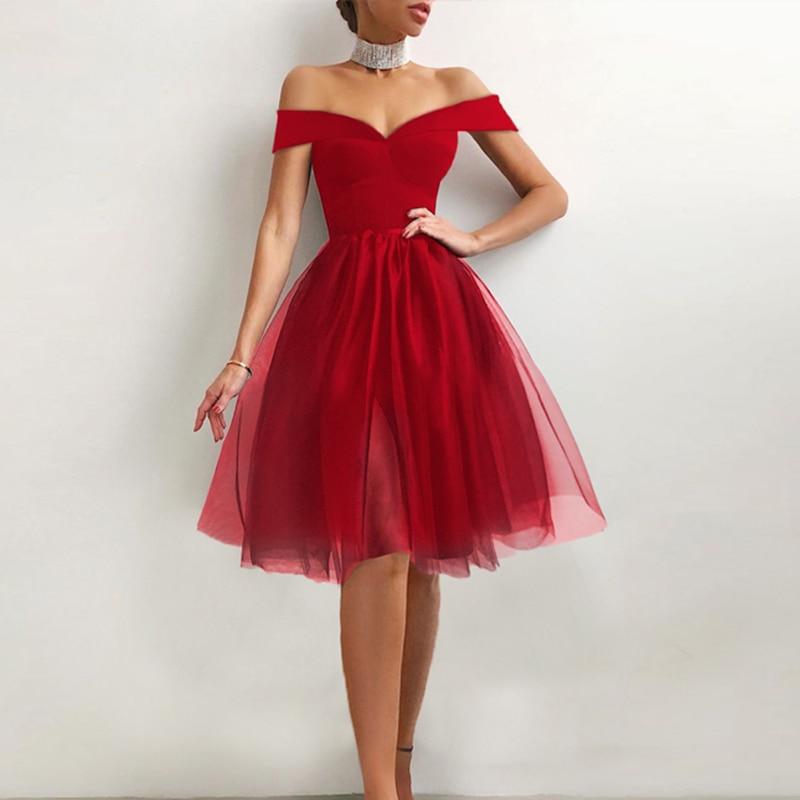 Halter Off Shoulder Party Dress Spaghetti Strap Spliced Mesh Dresses Mssaz Desses