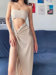 Elegant Skinny Hollow Sleeveless  Long Cut Out Dress Mssaz Desses