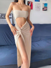Elegant Skinny Hollow Sleeveless  Long Cut Out Dress Mssaz Desses