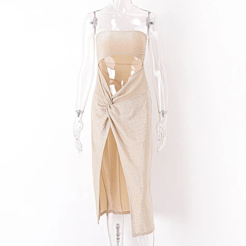 Elegant Skinny Hollow Sleeveless  Long Cut Out Dress Mssaz Desses