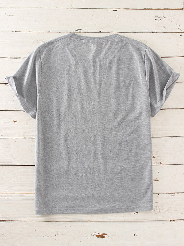 Sun Moon Print O-neck Short Sleeve Casual T-Shirt Mssza