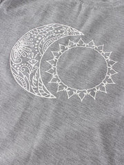 Sun Moon Print O-neck Short Sleeve Casual T-Shirt Mssza