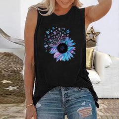 Sunflower Floral 3D Printed Sleeveless O-Neck Vest Tank Tops Mssza