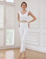 Super Soft Stretchy Drawstring Top And Bottom Two Pieces Suits Mssza