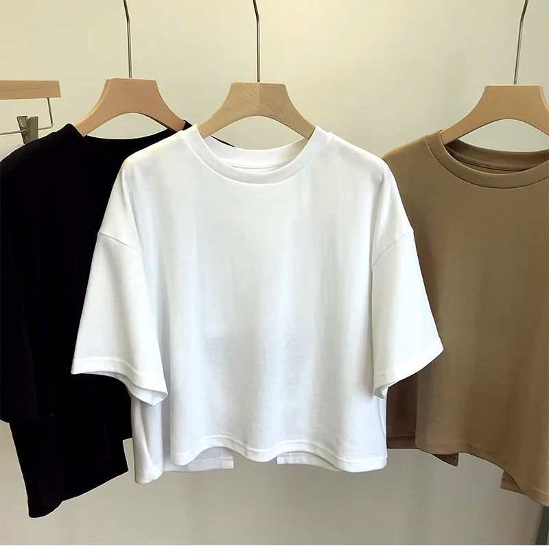 Superior Backless O Neck Solid Color Short Sleeve Tops Mssza