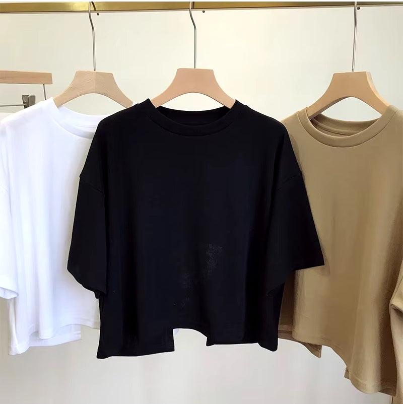 Superior Backless O Neck Solid Color Short Sleeve Tops Mssza