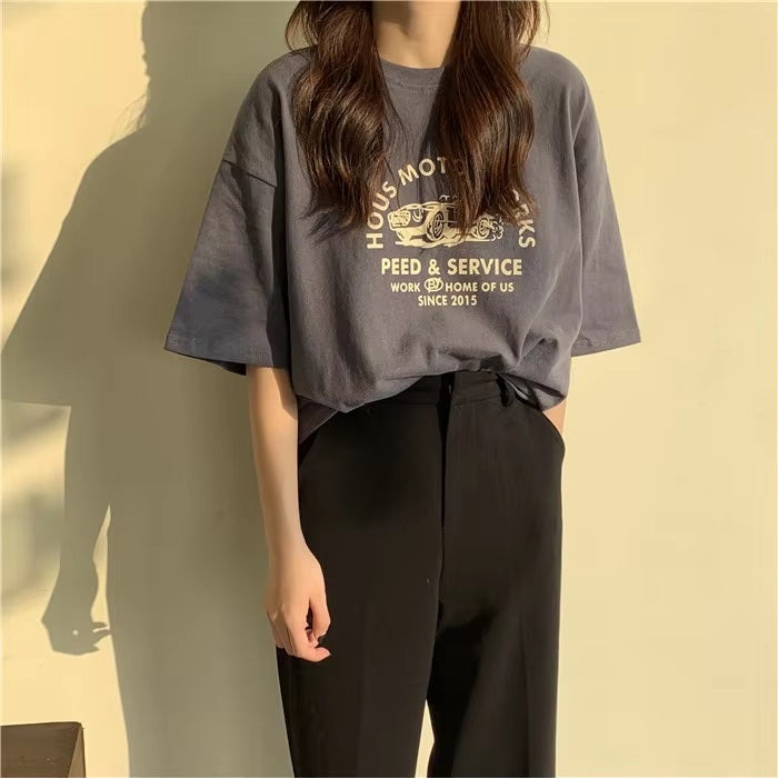 Superior Letters O Neck Loose Short Sleeve T-shirt Mssza