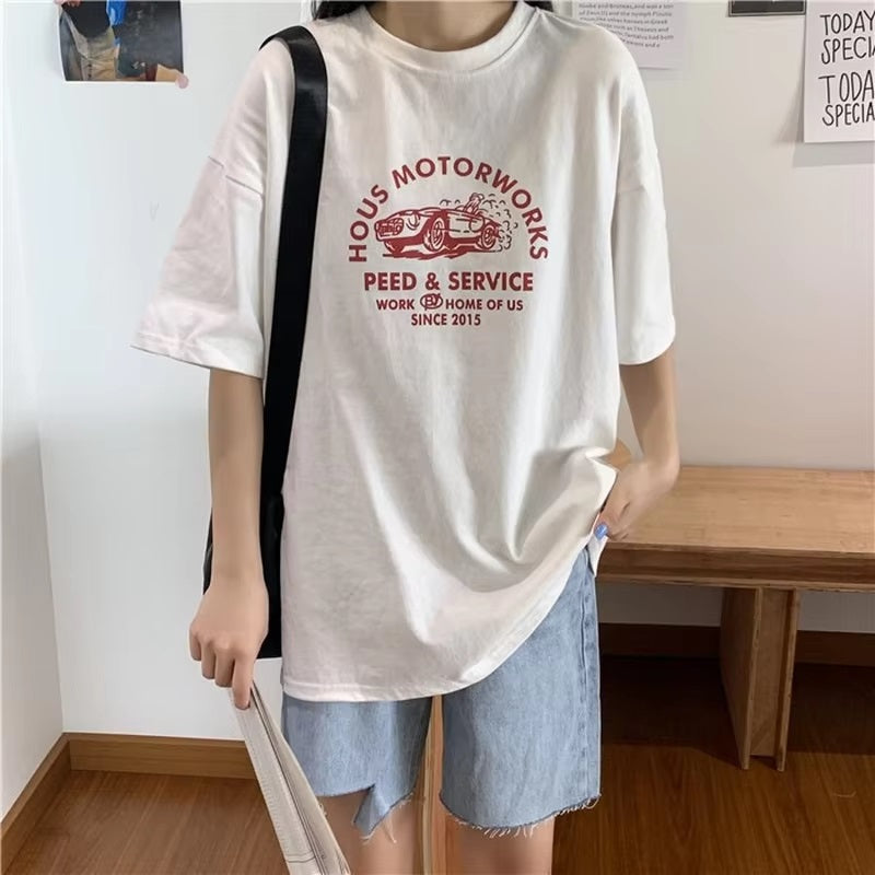 Superior Letters O Neck Loose Short Sleeve T-shirt Mssza