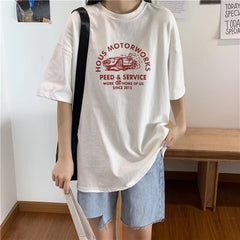 Superior Letters O Neck Loose Short Sleeve T-shirt Mssza