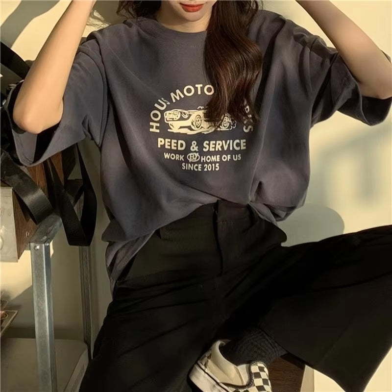 Superior Letters O Neck Loose Short Sleeve T-shirt Mssza
