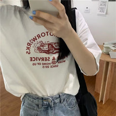 Superior Letters O Neck Loose Short Sleeve T-shirt Mssza
