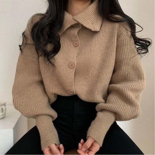 Sweater Turtleneck Single Breasted Cardigan Lapel Long Sleeve Knit Tops Mssza