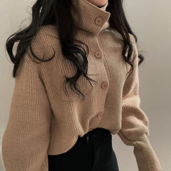 Sweater Turtleneck Single Breasted Cardigan Lapel Long Sleeve Knit Tops Mssza