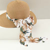 Sweet Chiffon Flower Print Ribbon Bow Large Capacity Straw Bag and Hat Tow-pieces Set Mssza