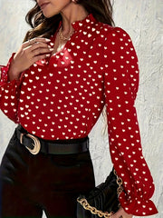 Sweet Design Stand-Up Collar Heart-Shaped Slim Fit Printed Shirt Mssza