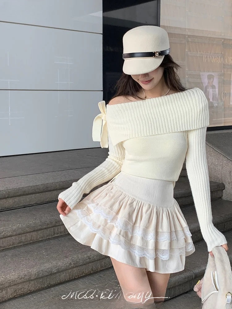 Sweet Mini Cake Skirt High Waist Casual Ruffles Lace Patchwork Lolita A-line Skirt Mssza