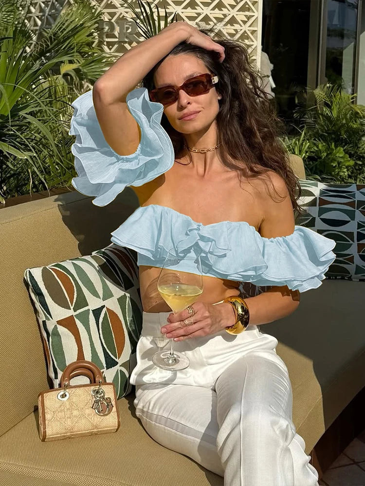 Sweet Style Ruched Lace-Up Halter Vacation Beach Party Tank Tops Mssza