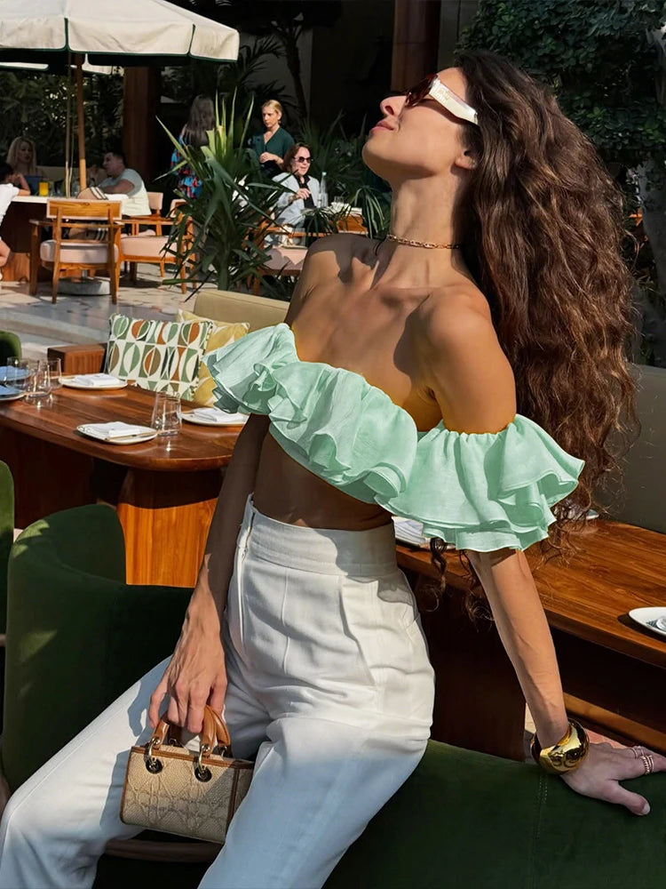 Sweet Style Ruched Lace-Up Halter Vacation Beach Party Tank Tops Mssza