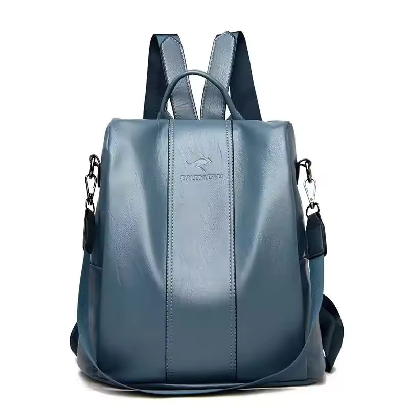 Casual Split Leather Solid High Capacity Travel Anti-theft Leather School Shoulder Backpack Mssza