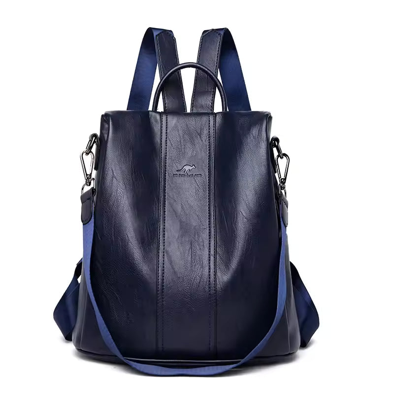 Casual Split Leather Solid High Capacity Travel Anti-theft Leather School Shoulder Backpack Mssza