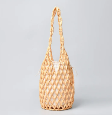 Exquisite Design Hollow-out Wooden Bead Tote Bucket Woven Hand Shoulder Bag Mssza