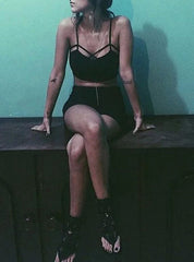 Tank Top â€?Skinny Strap Enhanced Dropped Neckline High Midriff Hem Mssza