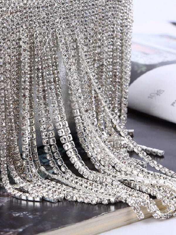 Tassel Chain Diamante Clutch Bag Mssza