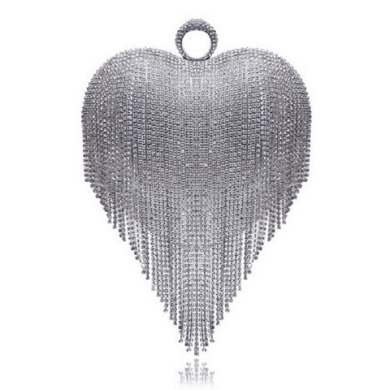 Diamonds Heart Design Clutch One Side Handle Rhinestones Purse Mssza
