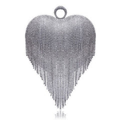 Diamonds Heart Design Clutch One Side Handle Rhinestones Purse Mssza