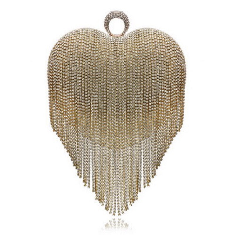 Diamonds Heart Design Clutch One Side Handle Rhinestones Purse Mssza
