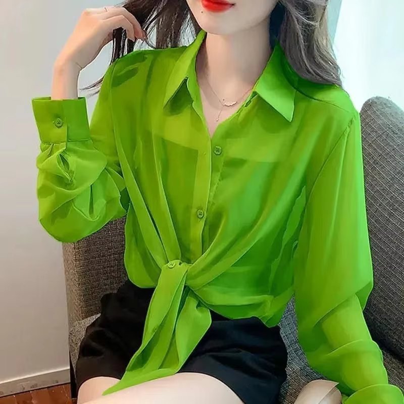 Thin Chiffon Lace Up Cardigan Long Sleeve Sun Protection Plus Size Shirt Mssza