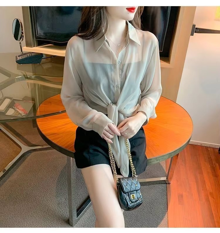 Thin Chiffon Lace Up Cardigan Long Sleeve Sun Protection Plus Size Shirt Mssza