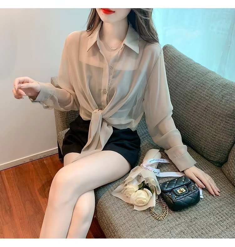 Thin Chiffon Lace Up Cardigan Long Sleeve Sun Protection Plus Size Shirt Mssza