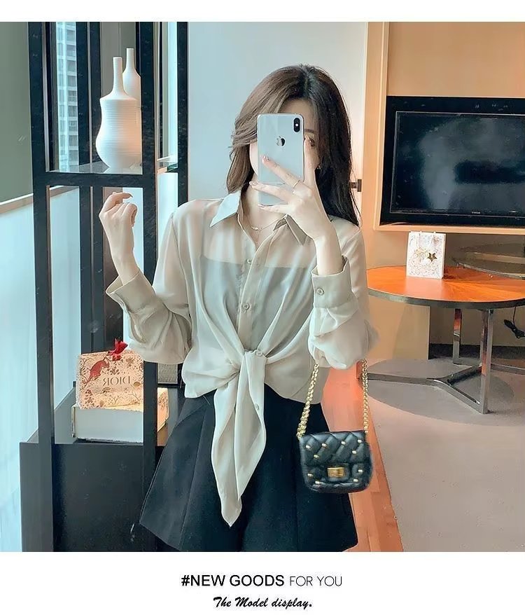 Thin Chiffon Lace Up Cardigan Long Sleeve Sun Protection Plus Size Shirt Mssza