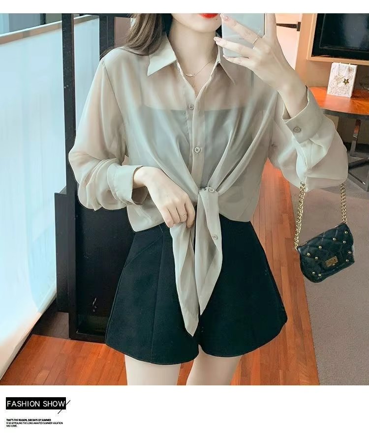 Thin Chiffon Lace Up Cardigan Long Sleeve Sun Protection Plus Size Shirt Mssza