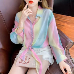 Thin Chiffon Lace Up Cardigan Long Sleeve Sun Protection Plus Size Shirt Mssza