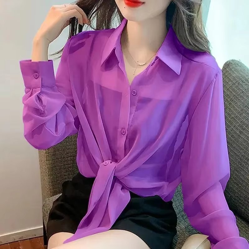 Thin Chiffon Lace Up Cardigan Long Sleeve Sun Protection Plus Size Shirt Mssza