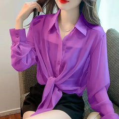 Thin Chiffon Lace Up Cardigan Long Sleeve Sun Protection Plus Size Shirt Mssza