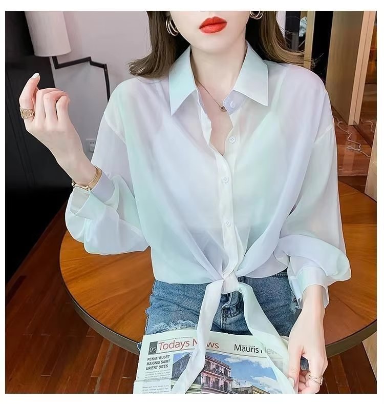 Thin Chiffon Lace Up Cardigan Long Sleeve Sun Protection Plus Size Shirt Mssza