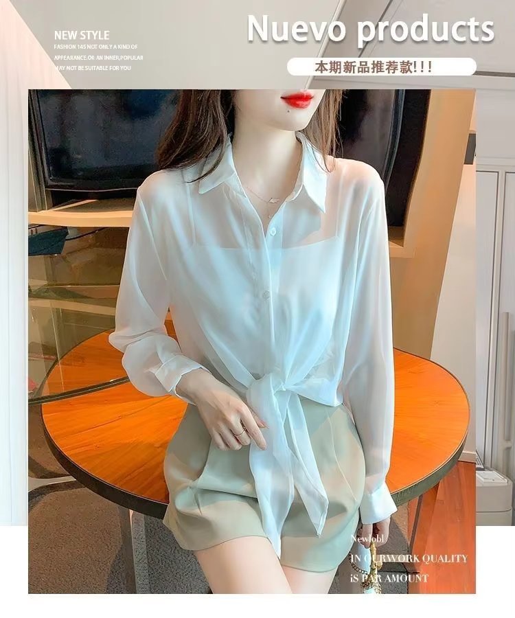 Thin Chiffon Lace Up Cardigan Long Sleeve Sun Protection Plus Size Shirt Mssza