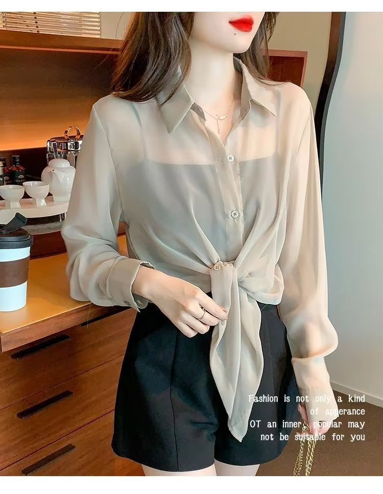 Thin Chiffon Lace Up Cardigan Long Sleeve Sun Protection Plus Size Shirt Mssza