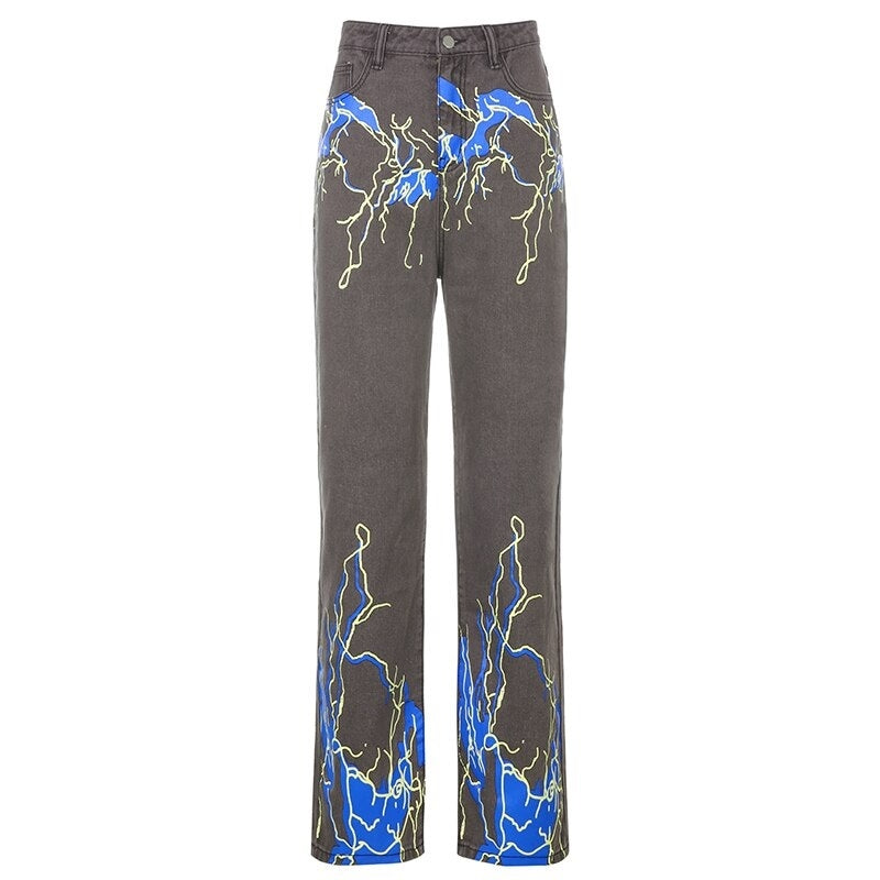 Thunder Print Straight Skinny Patchwork Hippie Cargo Pants Mssza