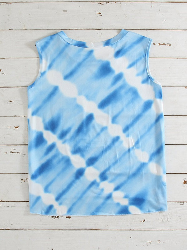 Tie Dye O-neck Sleeveless Pocket Casual Tank Top Mssza