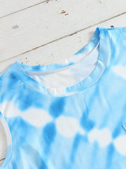 Tie Dye O-neck Sleeveless Pocket Casual Tank Top Mssza