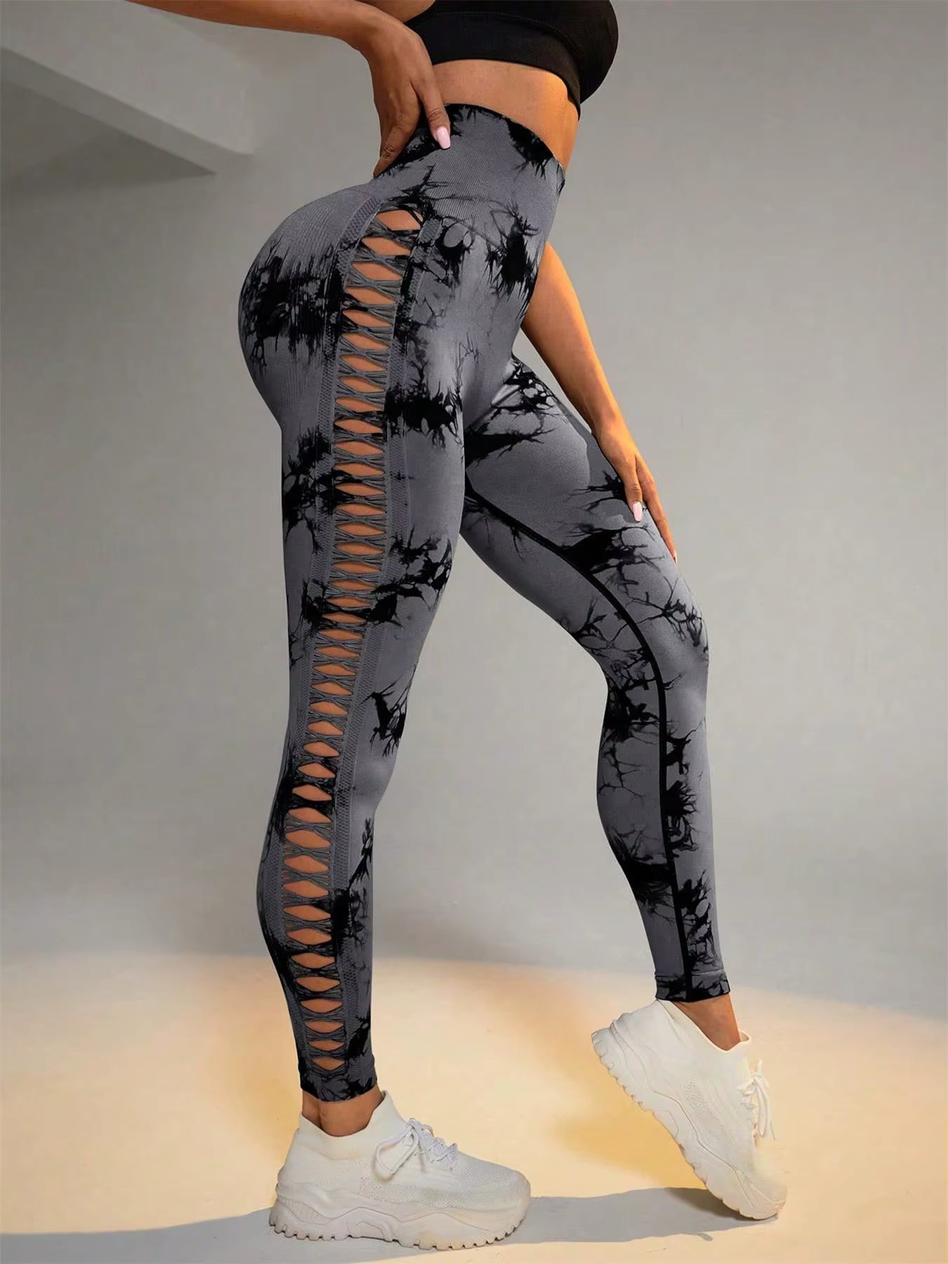 Tie Dye Scrunch Butt Lifting Side Mesh Design Seamless Leggings Mssza