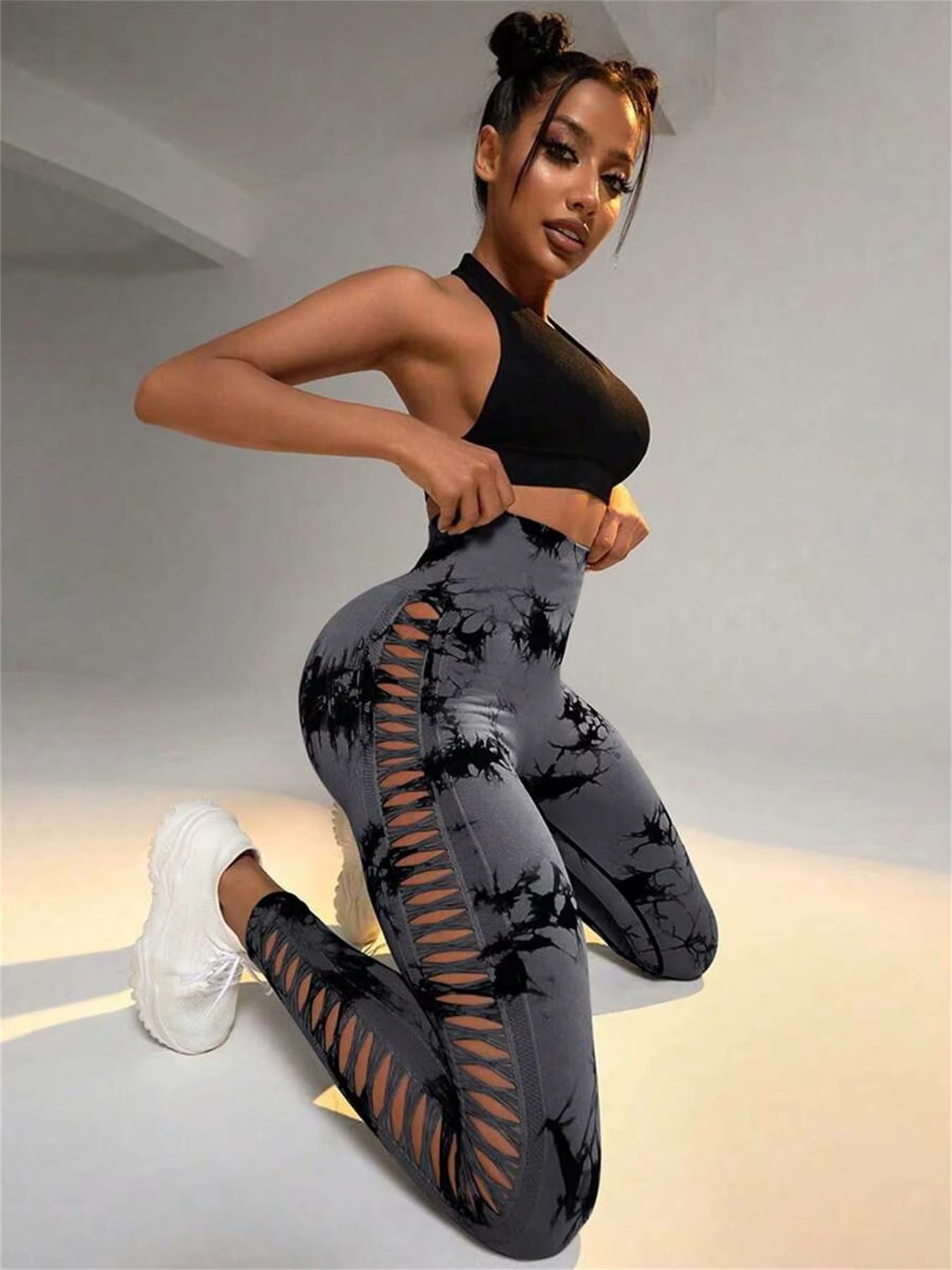 Tie Dye Scrunch Butt Lifting Side Mesh Design Seamless Leggings Mssza