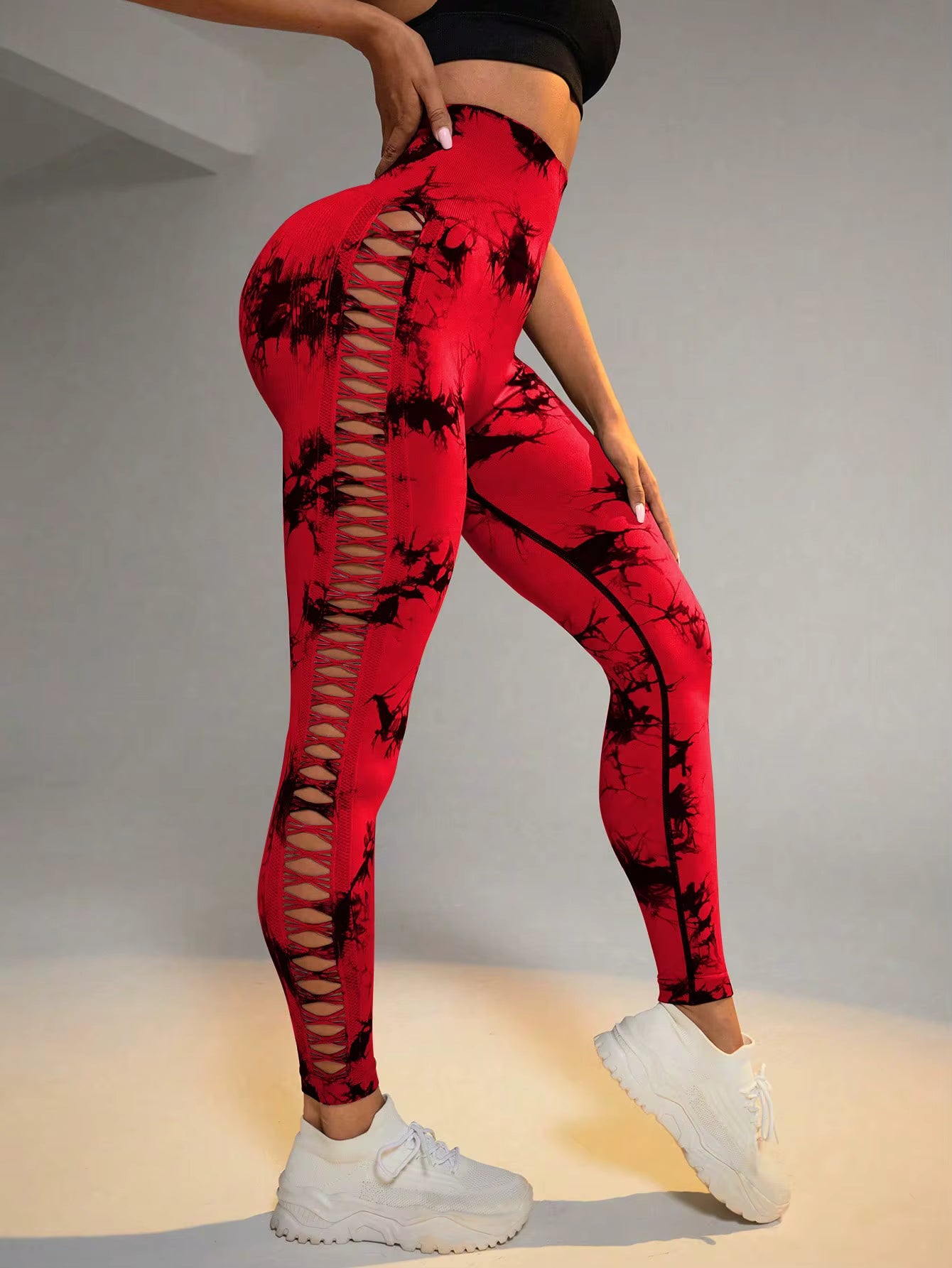 Tie Dye Scrunch Butt Lifting Side Mesh Design Seamless Leggings Mssza