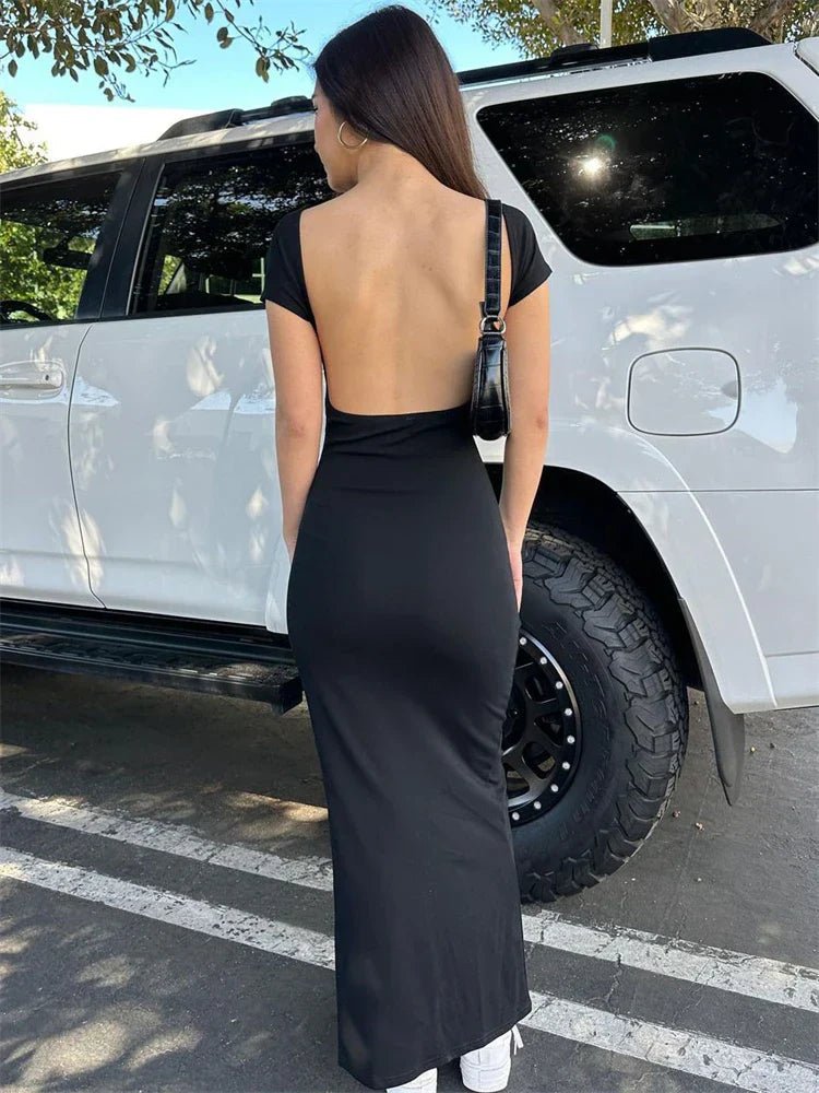 Female Short Sleeve Casual Elegant Side Split Streetwear Basic Y2k Maxi For Casual Dress Mssaz Desses